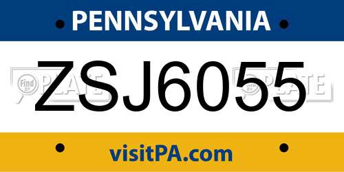 ZSJ6055 Pennsylvania License Plate