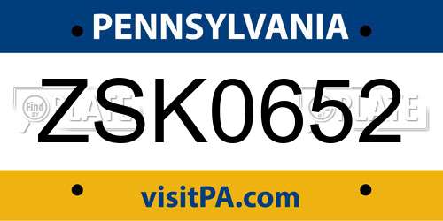 ZSK0652 Pennsylvania License Plate