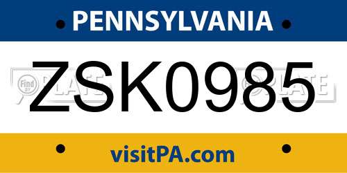 ZSK0985 Pennsylvania License Plate