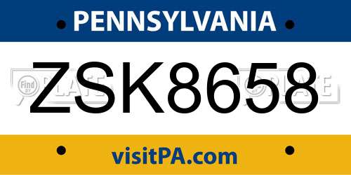 ZSK8658 Pennsylvania License Plate