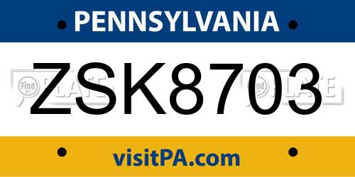 ZSK8703 Pennsylvania License Plate