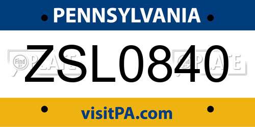ZSL0840 Pennsylvania License Plate