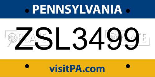 ZSL3499 Pennsylvania License Plate