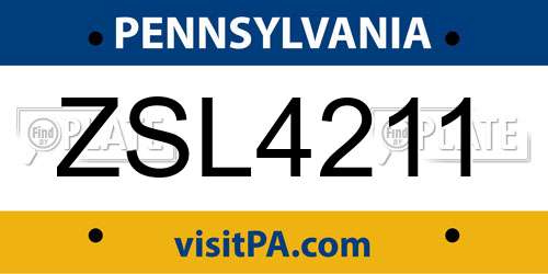 ZSL4211 Pennsylvania License Plate