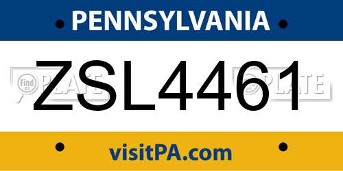 ZSL4461 Pennsylvania License Plate
