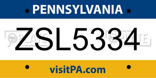 ZSL5334 Pennsylvania License Plate