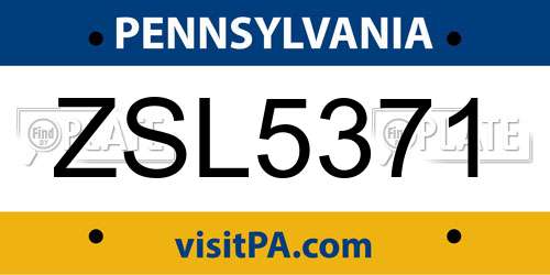 ZSL5371 Pennsylvania License Plate
