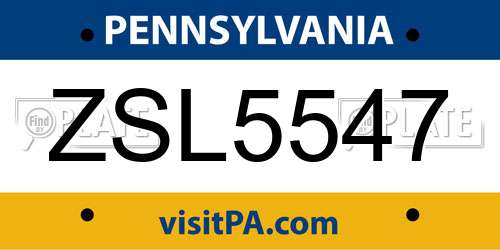 ZSL5547 Pennsylvania License Plate