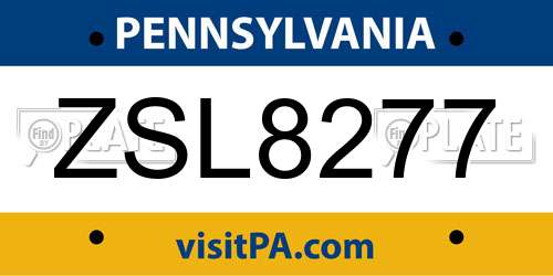 ZSL8277 Pennsylvania License Plate