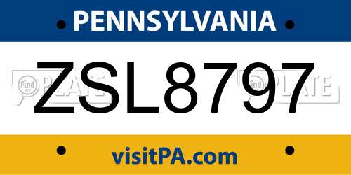 ZSL8797 Pennsylvania License Plate