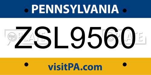 ZSL9560 Pennsylvania License Plate