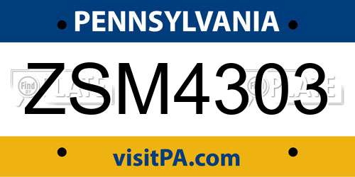 ZSM4303 Pennsylvania License Plate