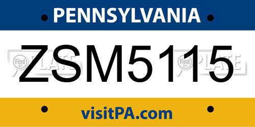 ZSM5115 Pennsylvania License Plate
