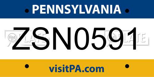 ZSN0591 Pennsylvania License Plate