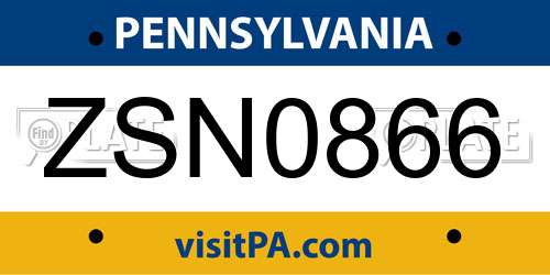 ZSN0866 Pennsylvania License Plate