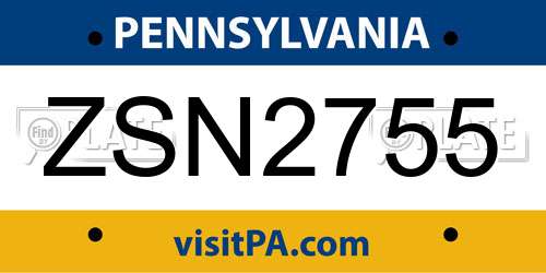 ZSN2755 Pennsylvania License Plate
