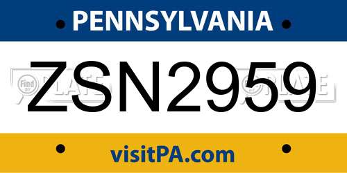 ZSN2959 Pennsylvania License Plate