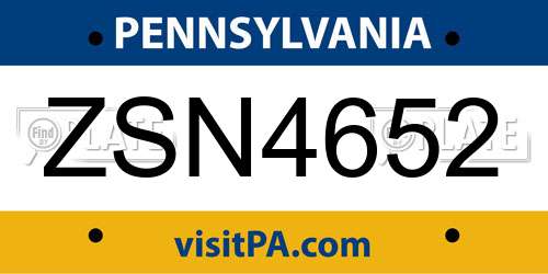 ZSN4652 Pennsylvania License Plate