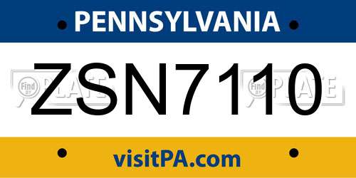 ZSN7110 Pennsylvania License Plate
