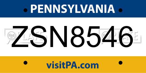 ZSN8546 Pennsylvania License Plate