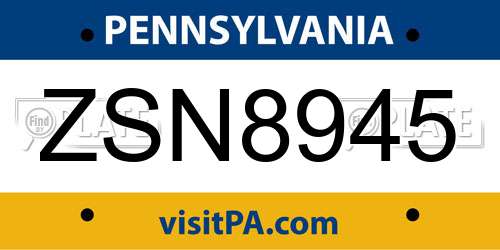 ZSN8945 Pennsylvania License Plate