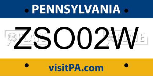 ZSO02W Pennsylvania License Plate