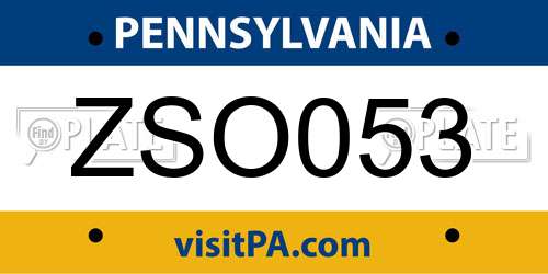 ZSO053 Pennsylvania License Plate