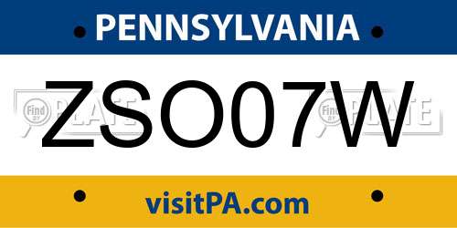 ZSO07W Pennsylvania License Plate