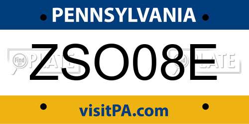 ZSO08E Pennsylvania License Plate
