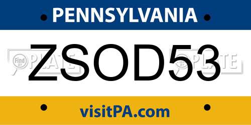 ZSOD53 Pennsylvania License Plate
