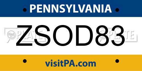 ZSOD83 Pennsylvania License Plate