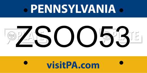 ZSOO53 Pennsylvania License Plate