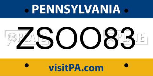 ZSOO83 Pennsylvania License Plate