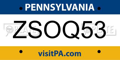 ZSOQ53 Pennsylvania License Plate