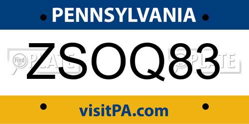 ZSOQ83 Pennsylvania License Plate