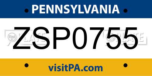 ZSP0755 Pennsylvania License Plate