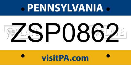 ZSP0862 Pennsylvania License Plate