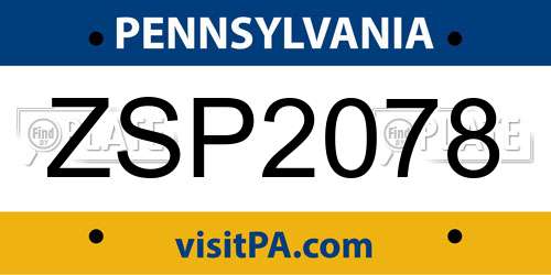 ZSP2078 Pennsylvania License Plate
