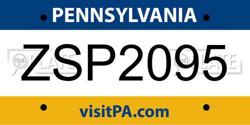 ZSP2095 Pennsylvania License Plate