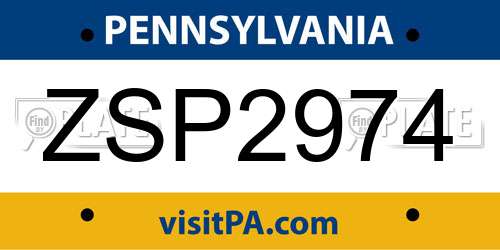 ZSP2974 Pennsylvania License Plate