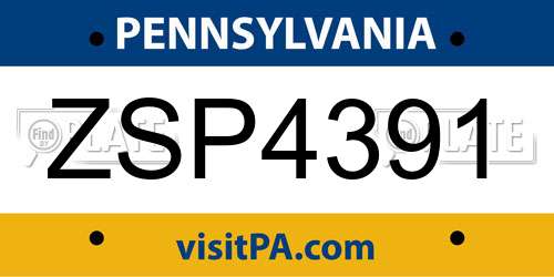 ZSP4391 Pennsylvania License Plate