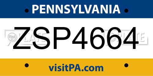ZSP4664 Pennsylvania License Plate