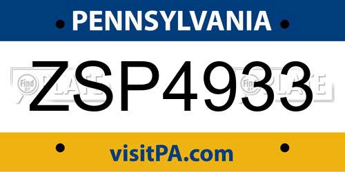 ZSP4933 Pennsylvania License Plate