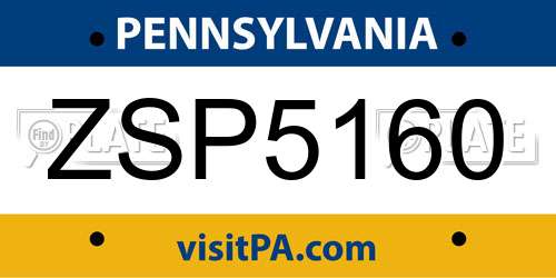 ZSP5160 Pennsylvania License Plate