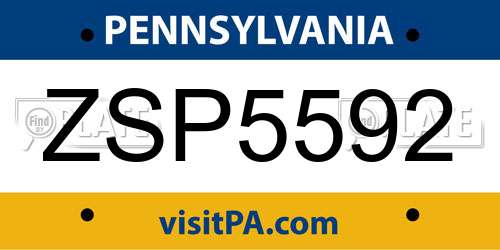 ZSP5592 Pennsylvania License Plate