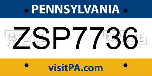 ZSP7736 Pennsylvania License Plate