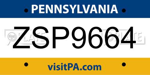 ZSP9664 Pennsylvania License Plate