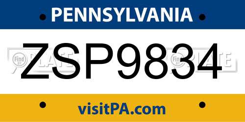 ZSP9834 Pennsylvania License Plate