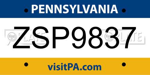 ZSP9837 Pennsylvania License Plate