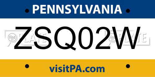 ZSQ02W Pennsylvania License Plate